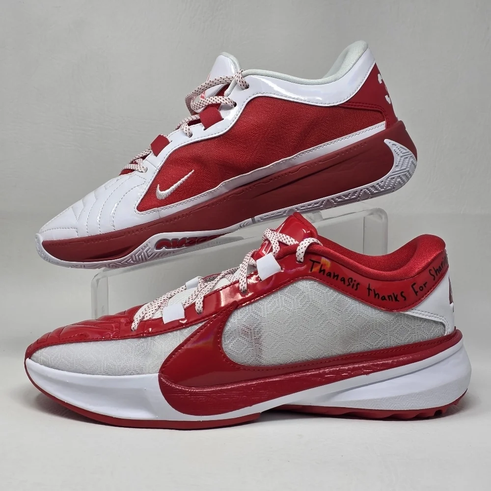 Nike Zoom Freak 5 Men White Red Basketball Athletic Shoe FV1933-600 Size 9.5 New